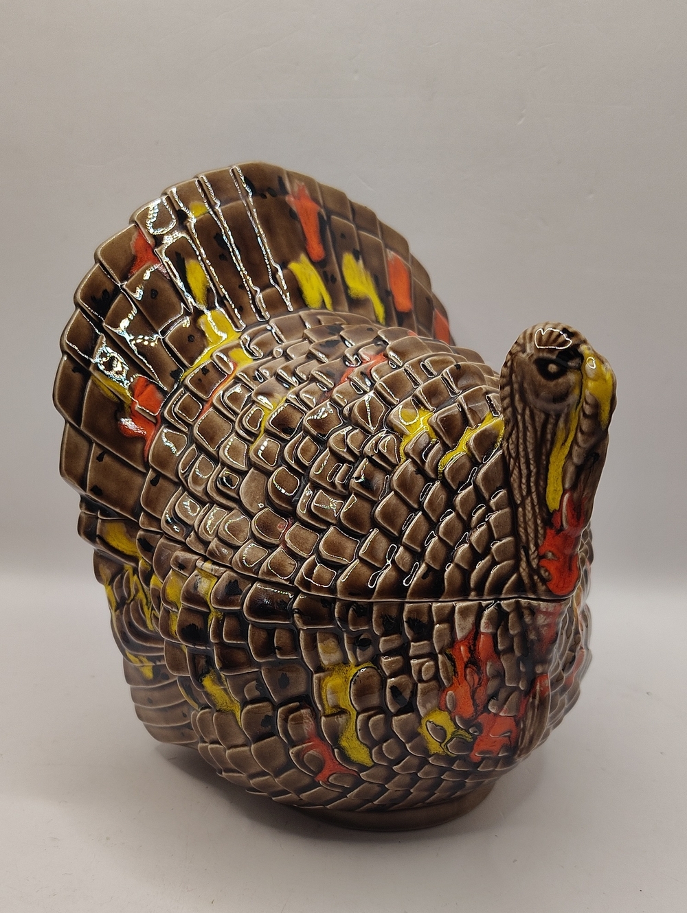 Vintage Thanksgiving Tom Turkey Hand Glazed / Painted Ceramic Candy Dish
